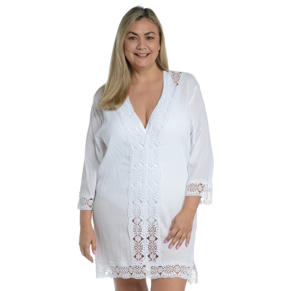 NWT La Blanca Island Fare Crocheted Lace Trim Tunic Swim Cover-Up | XL - Picture 3 of 7